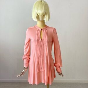 SLY Peach Orange Mandarin Collar Long Sleeves Tunic Top SZ 2